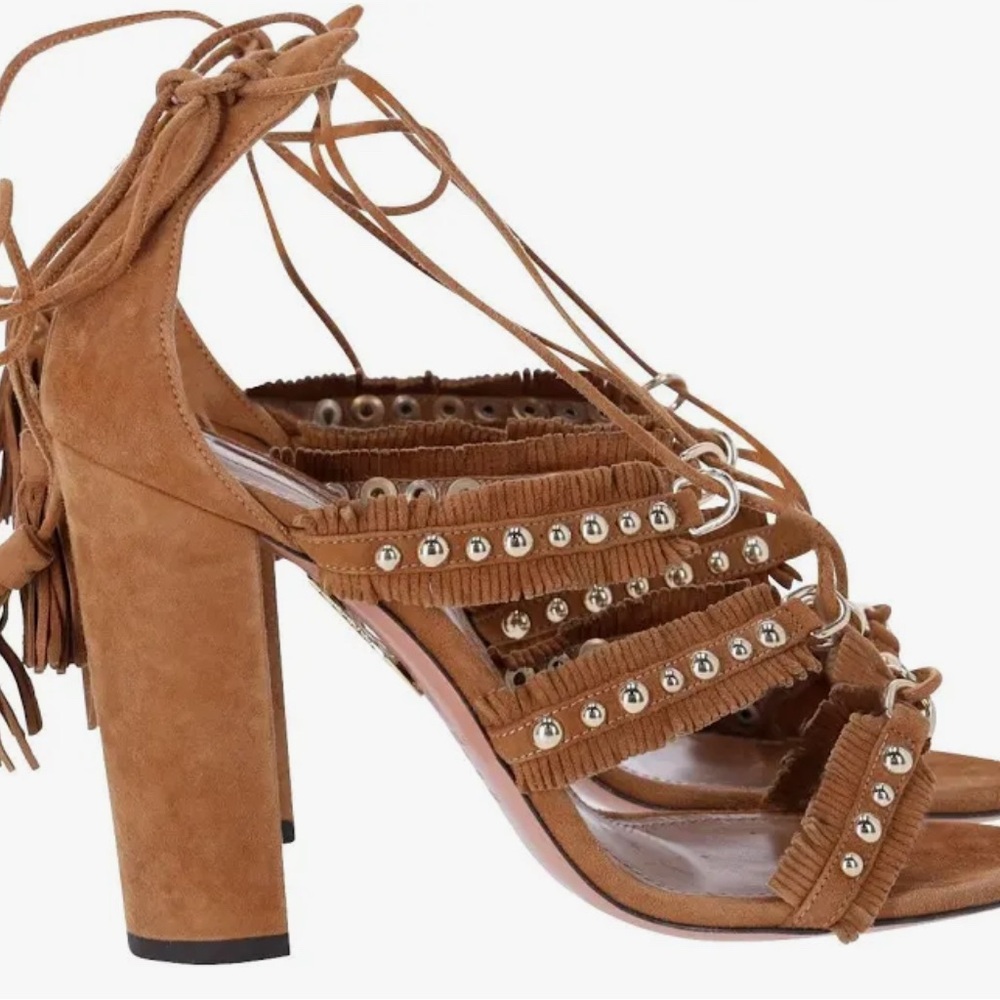 Aquazzura Tassel Accents Gladiator Sandals in Brown Suede